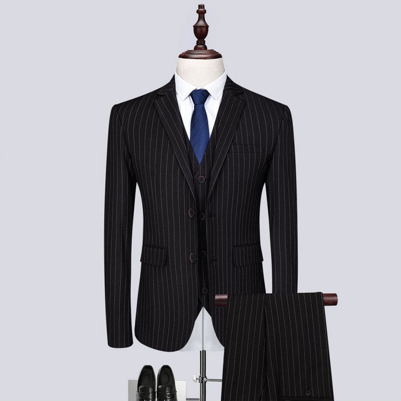Mens Fashionable And Versatile Striped Three-piece Suit
