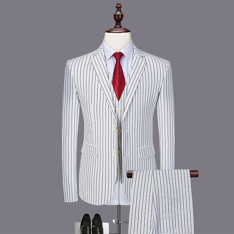 Mens Fashionable And Versatile Striped Three-piece Suit