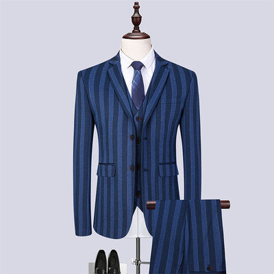 Mens Fashionable And Versatile Striped Three-piece Suit