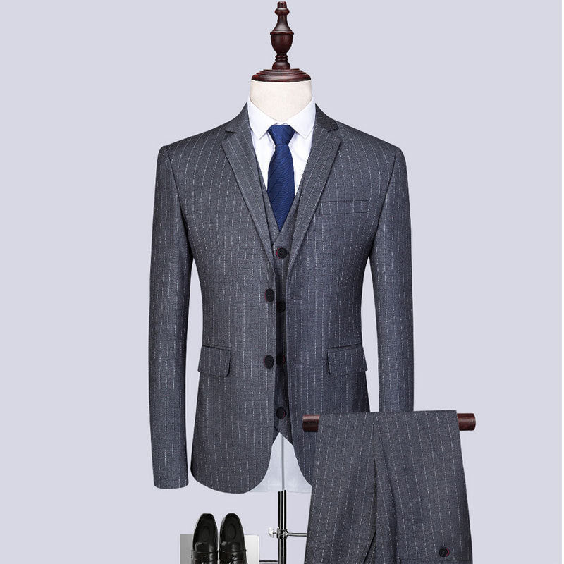 Mens Fashionable And Versatile Striped Three-piece Suit